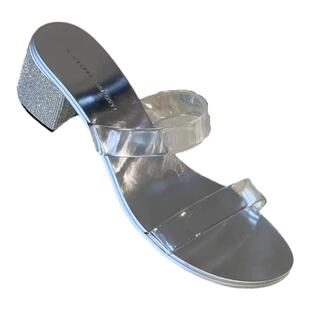 欧美GZ新款粗跟pvc透明带真皮高跟水钻凉拖女拖鞋一字拖女凉鞋子