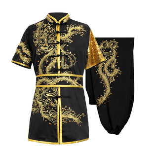 大业亨通武术服专业竞赛表演服装现货刺绣金龙仿真丝竞赛练功新款