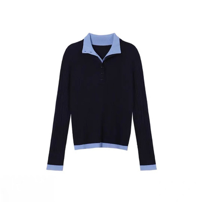 【撞色polo】针织撞色假两件毛衣