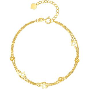 周六福黄18K金手链女多彩金AU750星星手饰甜美新年礼物送女友