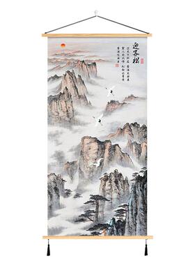 中式山水墨挂画迎客松挂轴装饰画客厅书房入门玄关壁画竖版墙壁画