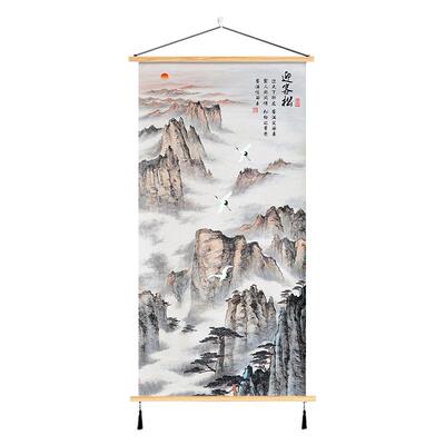 中式山水墨挂画迎客松挂轴装饰画客厅书房入门玄关壁画竖版墙壁画