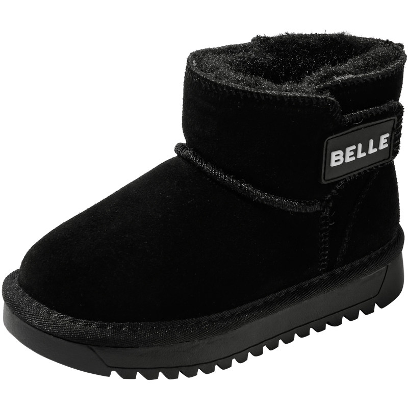 百丽童鞋加绒保暖雪地靴女童冬季软底轻便宝宝靴男童防滑耐磨短靴