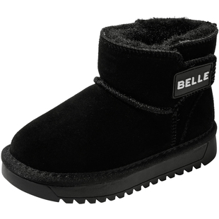 百丽童鞋加绒保暖雪地靴女童冬季软底轻便宝宝靴男童防滑耐磨短靴