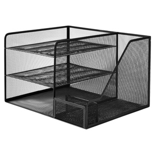 得力金属文件收纳架桌面置物架办公用品大全文件收纳盒办公室三层文件架多功能A4文件框资料架文件夹收纳架