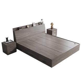 实木床现代简约1.5米家用双人床1.8主卧简易经济型出租屋单人床架