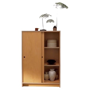 简易衣柜中古海洋板靠墙一体式收纳柜子家用卧室小户型实木储物柜