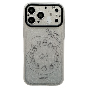 MoreRex 透明细闪米菲兔脑袋时钟ins适用苹果17手机壳iphone16promax新款17pro全包14防摔保护套13双层15女款