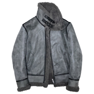 男女原生态厚绵羊皮毛一体真皮皮衣休闲翻领短款飞行服夹克外套欢