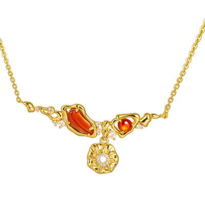 Springmount炽红红玛瑙镀金项链