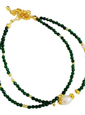 白藏造物原创超闪天然绿尖晶石多圈手链百搭高级感细手链女