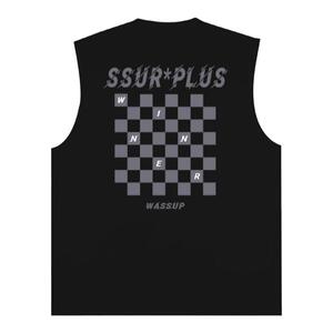 WASSUP HEODS棋盘格背心男美式2024夏季宽松运动无袖上衣