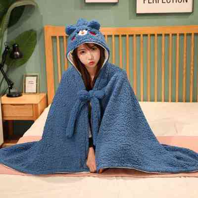 工位披肩毯办公室午睡毯冬季加绒秋冬连帽毯子毛毯初中小学生斗篷