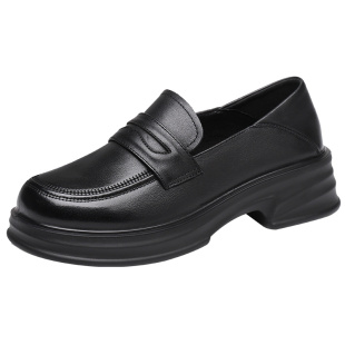 红蜻蜓女鞋秋冬新款软底一脚蹬皮鞋厚底增高乐福鞋女真皮加绒保暖