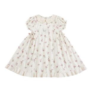 幼悠女童浪漫森系小碎花连衣裙夏季甜美可爱刺绣波浪花边翻领裙子