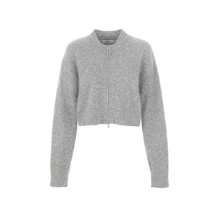 wana try绵羊毛兔毛合身款拉链开衫灰色2025冬季新款简约女款上衣