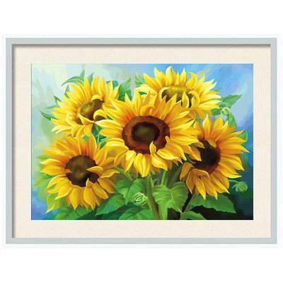 带框钻石画向日葵2024新款点贴粘钻十字绣简单手工diy客厅小幅ins