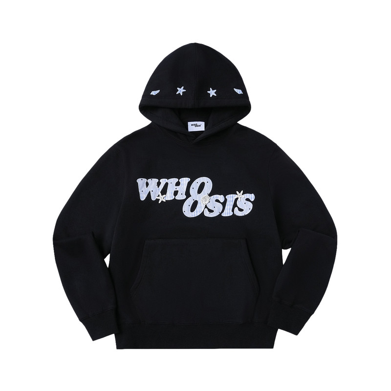 WHOOSIS（不知其名）蕾丝格纹贴布刺绣套头帽衫卫衣秋冬休闲男女