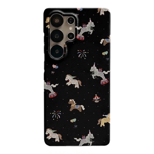 黑底小马平铺高级感适用三星S25ultra手机壳s24/s23/s22半包硬壳S26ultra磁吸二合一韩国涂层菲林个性创意