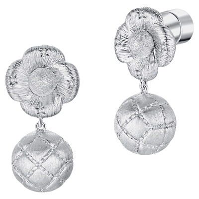 CINNLER山茶花菱格球拉丝耳钉