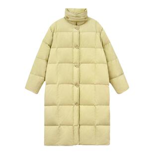 90白鸭绒羽绒服女中长款2025冬季新款设计感小众过膝宽松立领外套
