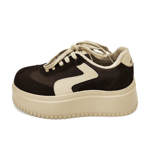 真皮厚底高跟休闲板鞋女2025秋冬新款加绒小个子增高复古时尚女鞋