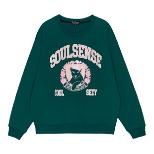 SoulSense潮牌2026夏秋款豹子徽章学院风男女同款时尚圆领卫衣