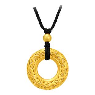 周大生黄金吊坠女足金乾坤圈国风平安扣硬金情侣挂坠三八节送女友