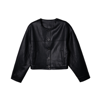 XUZI YU.小个子定制春季新品女短款圆领单排扣皮外套7719-W268008