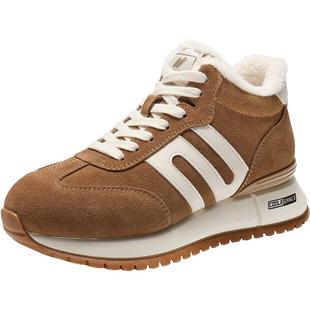 百丽跑道小金甘厚底加绒高帮德训鞋子新款棉鞋毛毛休闲鞋E6Q1DD