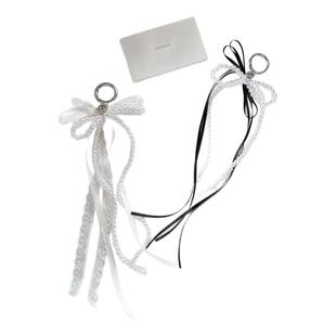 少女芭蕾风丝带长珍珠飘带蝴蝶结包包挂件樱桃挂饰ins钥匙扣韩系