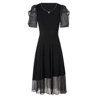 [商场同款]La Koradior拉珂蒂夏季法式洋装灯笼袖钉珠针织连衣裙