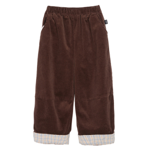 小O宝Okids童装宝宝灯芯绒裤子秋冬2025新款女童翻脚口格纹直筒裤