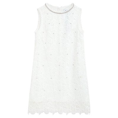 bebe春夏千金风女士白色气质风无袖蕾丝花边H型连衣裙250002