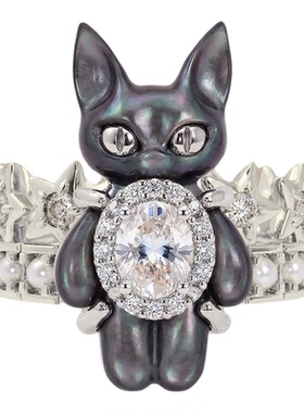 珍珠贝小猫开口戒设计感