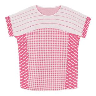 阁兰秀2025夏季新款粉白色提花针织衫短袖圆领套头条纹宽松上衣女