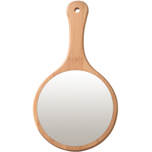 手持化妆镜子美容院专用楠竹手柄镜便携补妆镜牙科大号家用梳妆镜