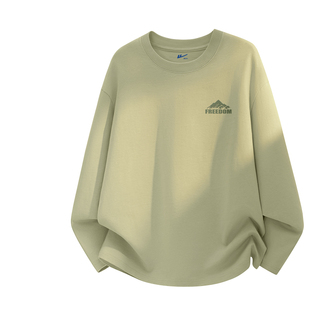 回力长袖t恤男款春秋2026新款抹茶绿圆领春装男生打底衫纯棉内搭D