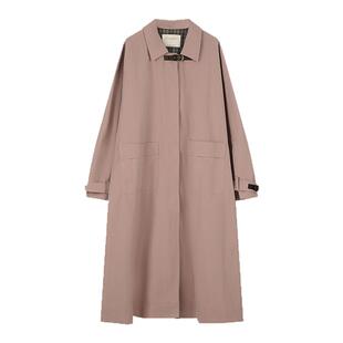 solighter 法式复古粉色翻领长款风衣女春季2025新款气质廓形外套