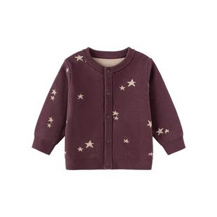 babylove婴儿针织外套春秋纯棉毛织上衣宝宝开衫保暖百搭星星毛衣