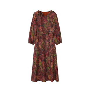 萧娘【溶羽】绞罗红云纱长袖连衣裙新中式桑蚕丝长裙宽松女裙5711