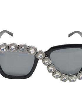 欧美ins风镶钻S不对称墨镜