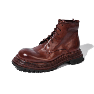 DREAMBOX高档马皮男士高帮皮鞋英伦复古手工马皮马丁靴厚底增高