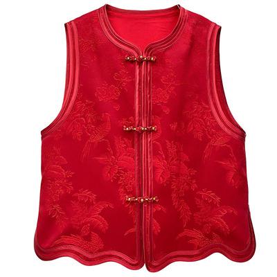 新中式国风高级感红色提花马甲女