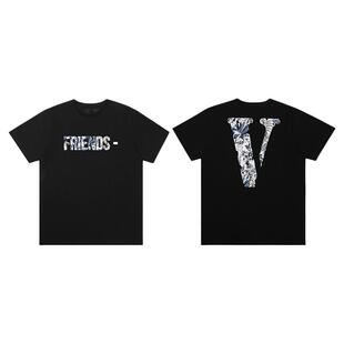 VLONE FRIENDS-系列元青花大LOGO印花 短袖T恤 男女同款 黑蓝白蓝