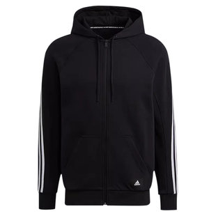 正品Adidas阿迪达斯男子早春针织连帽夹克三条纹黑色外套GM6450