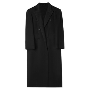 grape wang “小蛮腰”毛呢大衣宽松中长过膝百搭呢子外套双排扣