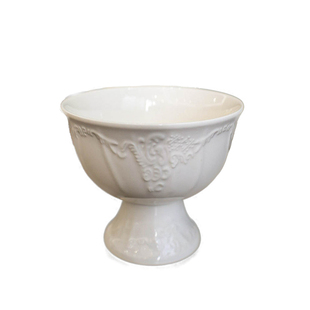 奶油风白色陶瓷高脚碗浮雕花纹甜品碗下午茶酸奶碗冰淇淋碗奶杯