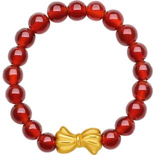 周六福黄金戒指女款足金定价蝴蝶结玛瑙送女朋友礼物官方旗舰店