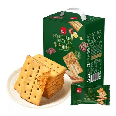 泓一牛肉馅酥脆饼干牛肉松夹心饼干学生宿舍解馋零食品咸香味点心
